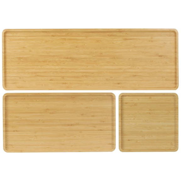 BambooMN Rectangular Nested Bamboo Serving Trays - 3 Size Vertical Grain Carbonized Brown Set