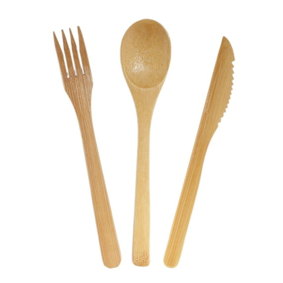 BambooMN Reusable Bamboo Wood Utensil Set Spoon Fork and Knife - 2 Sets