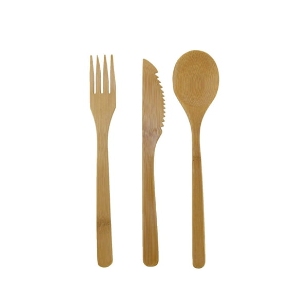 BambooMN Reusable Bamboo Wood Utensil Set Spoon Fork and Knife - 6 Sets