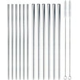 thumbnail image 1 of BambooMN Reusable Stainless Steel Metal Drinking Straws - 8.5" (6 Thin Straight/6 Thick Straight Straws) w/ 2x Cleaning Brushes - 12 Pack, 1 of 5