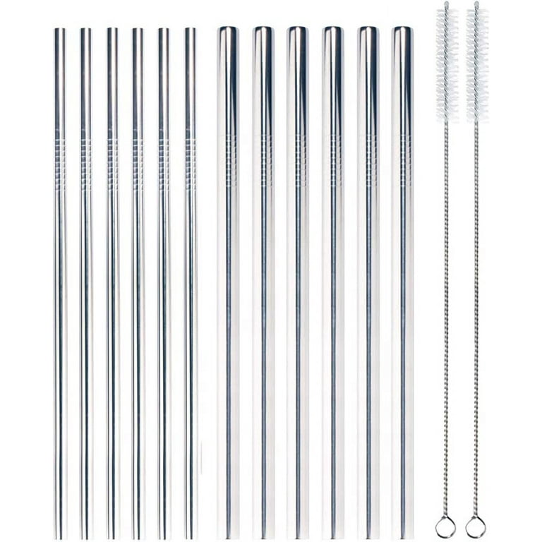 BambooMN Reusable Stainless Steel Metal Drinking Straws - 8.5 (6 Thin  Straight/6 Thick Straight Straws) w/ 2x Cleaning Brushes - 12 Pack 
