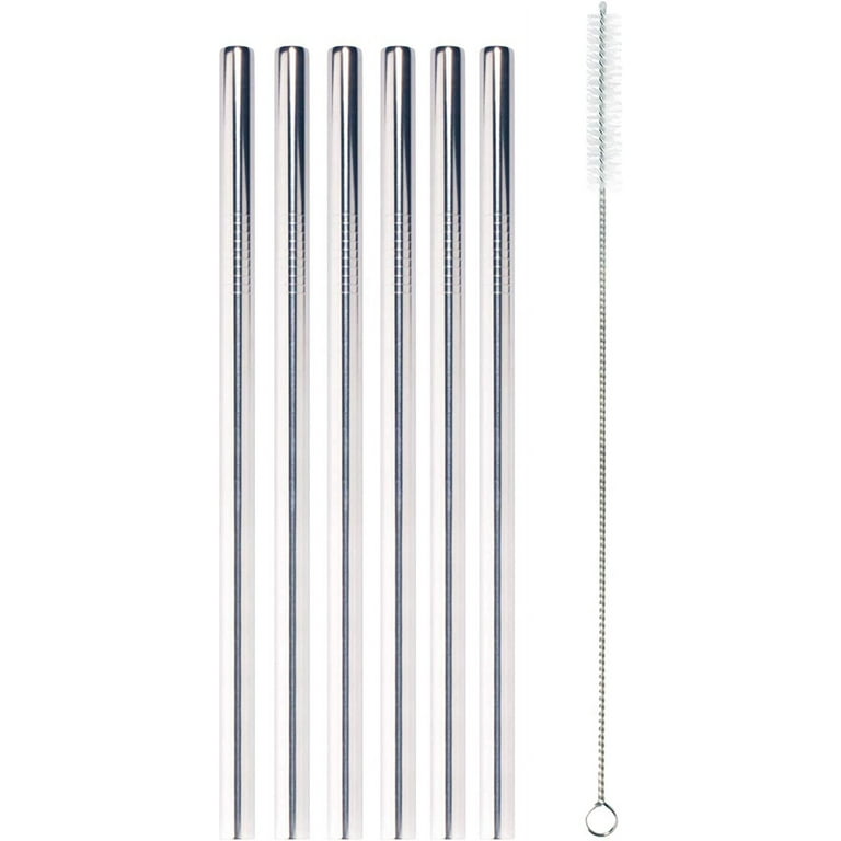 Reusable Stainless Steel Metal Drinking Straws - 8.5 Thick Straight Straws  w/ 2x Cleaning Brushes - 12 Pack 