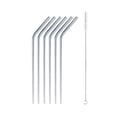 thumbnail image 1 of BambooMN Reusable Stainless Steel Metal Drinking Straws - 8" Bent Straws w/ 2x Cleaning Brushes - 12 Pack, 1 of 5