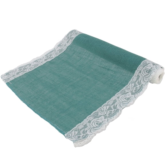 BambooMN 88" x 15" Vintage Lace Burlap Table Runner - Steel Blue - 1 Unit
