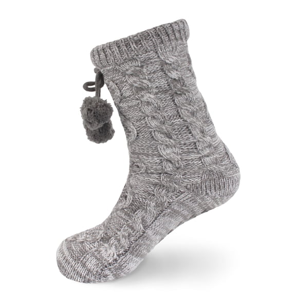 BambooMN Thermal Fuzzy Fleece-Lined Non-Slip Cabin Crew Socks - Light Grey - Extra Large - 1 Pair
