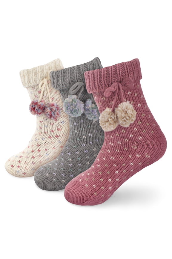 Thermal Fuzzy Fleece-Lined Non-Slip Cabin Crew Socks - Assortment A - 3 Pairs