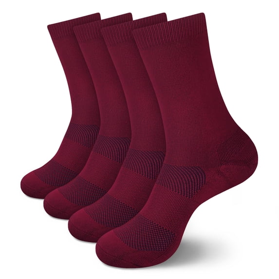 BambooMN Unisex Athletic Supported Rayon from Bamboo Crew Socks - Maroon - Large - 4 Pairs