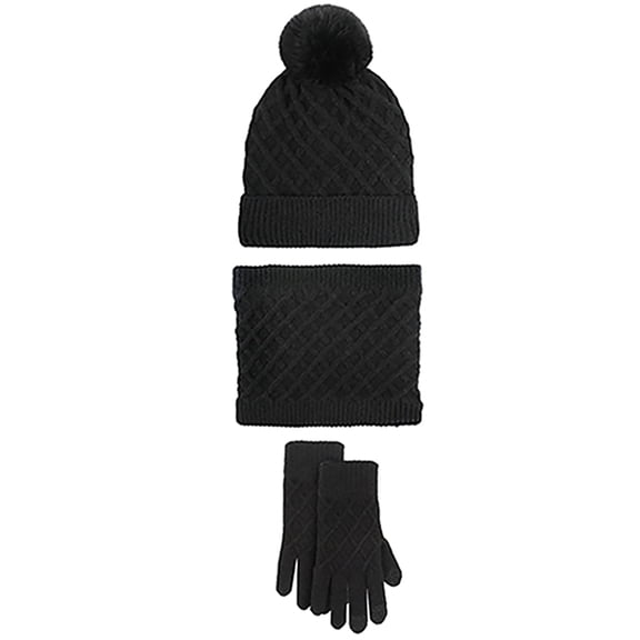 BambooMN Unisex Men Women Soft Warm Cozy Outdoor Winter Pom Pom Beanie Hat, Infinity Scarf, Glove Set for Cold Weather, Black