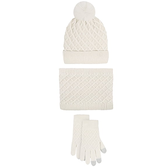 BambooMN Unisex Winter Pom Pom Beanie Hat, Infinity Scarf, Glove Set