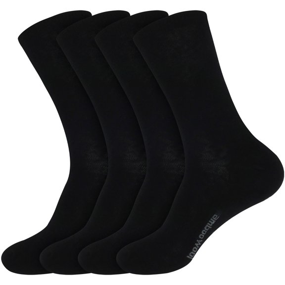 BambooMN Unisex Men and Women's Rayon from Bamboo Wool Blend Athletic Crew Socks for Home, Travel, Work and Sport - Black - 4 Pairs - Large