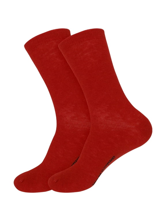 Unisex Men and Women's Rayon from Bamboo Wool Blend Athletic Crew Socks for Home, Travel, Work and Sport - Cherry Red - 2 Pairs - Large