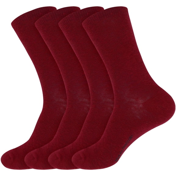 BambooMN Unisex Men and Women's Rayon from Bamboo Wool Blend Athletic Crew Socks for Home, Travel, Work and Sport - Maroon - 4 Pairs - Small