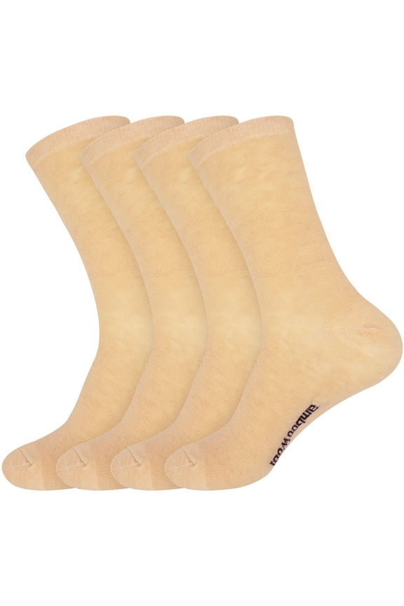 Unisex Men and Women's Rayon from Bamboo Wool Blend Athletic Crew Socks for Home, Travel, Work and Sport - Tan - 4 Pairs - Medium
