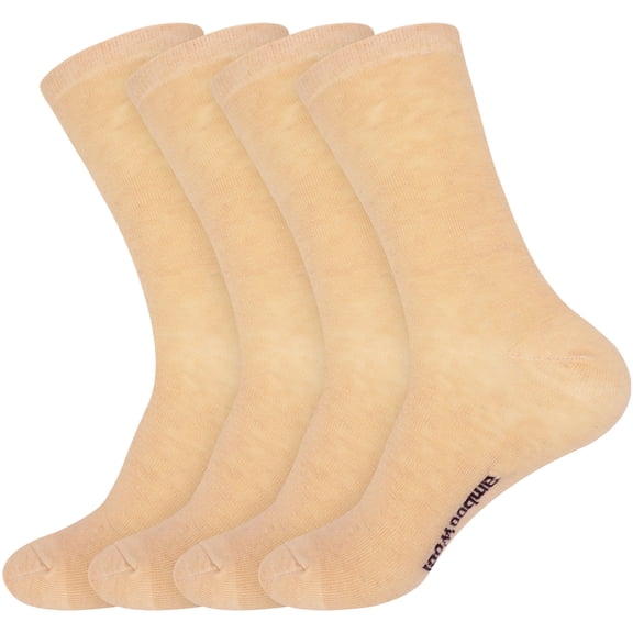 BambooMN Unisex Men and Women's Rayon from Bamboo Wool Blend Athletic Crew Socks for Home, Travel, Work and Sport - Tan - 4 Pairs - Small