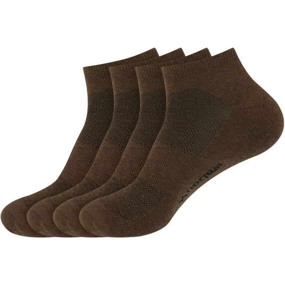 BambooMN Unisex Men and Women's Rayon from Bamboo Wool Blend Athletic Quarter Socks for Home, Travel, Work and Sport - Brown - 4 Pairs - Small