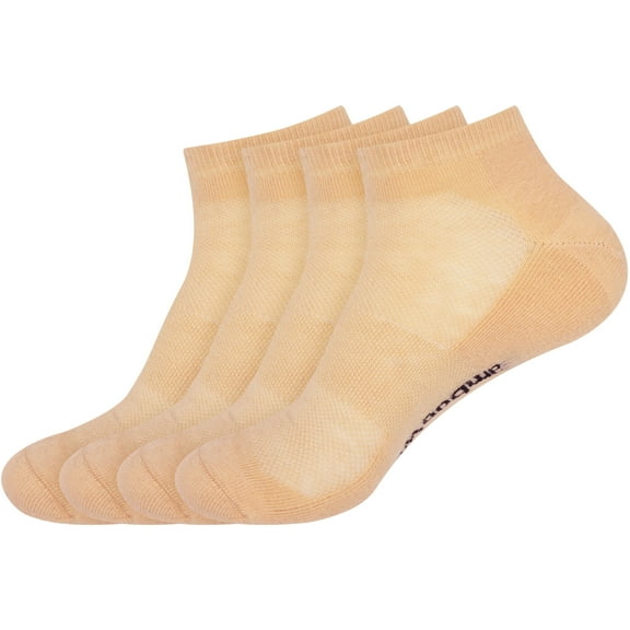 BambooMN Unisex Men and Women's Rayon from Bamboo Wool Blend Athletic Quarter Socks for Home, Travel, Work and Sport - Tan - 4 Pairs - Medium