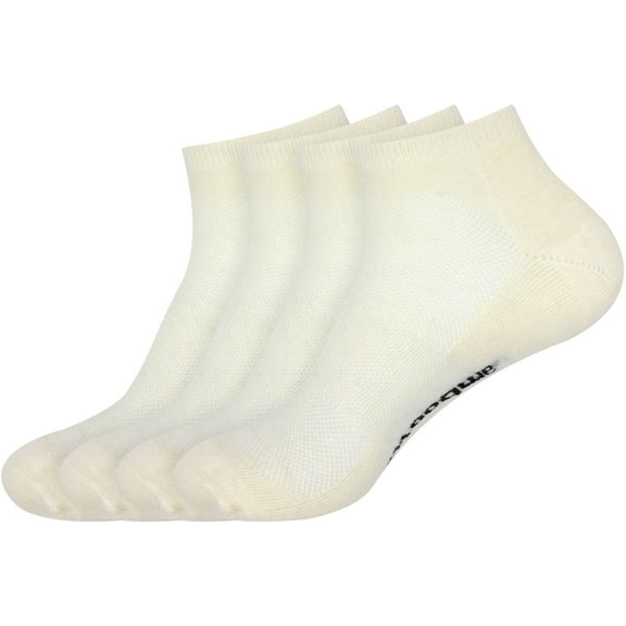 BambooMN Unisex Men and Women's Rayon from Bamboo Wool Blend Athletic Quarter Socks for Home, Travel, Work and Sport - White - 4 Pairs - Large