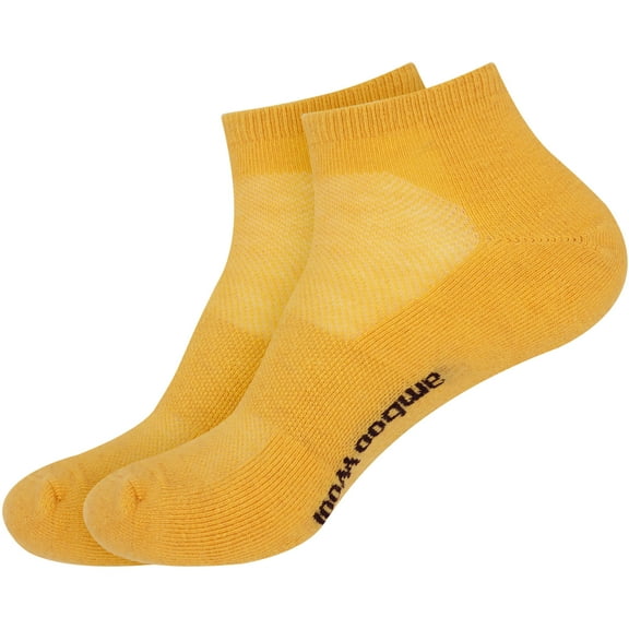 BambooMN Unisex Men and Women's Rayon from Bamboo Wool Blend Athletic Quarter Socks for Home, Travel, Work and Sport - Yellow - 2 Pairs - Large
