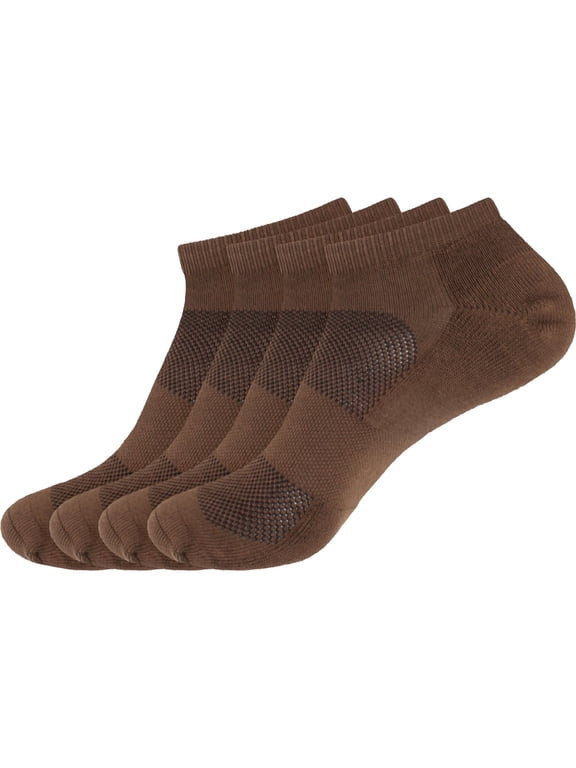 Unisex Men's and Women's Athletic Sport Ankle Socks Made of Rayon from Bamboo - Brown - 4 Pairs - Large