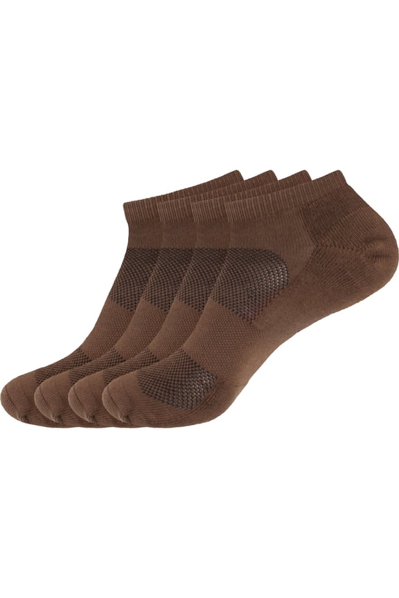 Unisex Men's and Women's Athletic Sport Ankle Socks Made of Rayon from Bamboo - Brown - 4 Pairs - Large