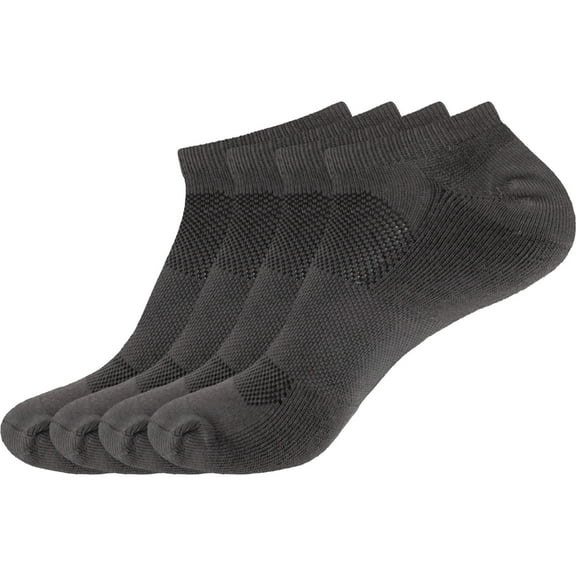 BambooMN Unisex Men's and Women's Athletic Sport Ankle Socks Made of Rayon from Bamboo - Charcoal - 4 Pairs - Large
