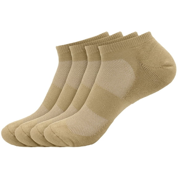 BambooMN Unisex Men's and Women's Athletic Sport Ankle Socks Made of Rayon from Bamboo - Light Taupe - 4 Pairs - Small