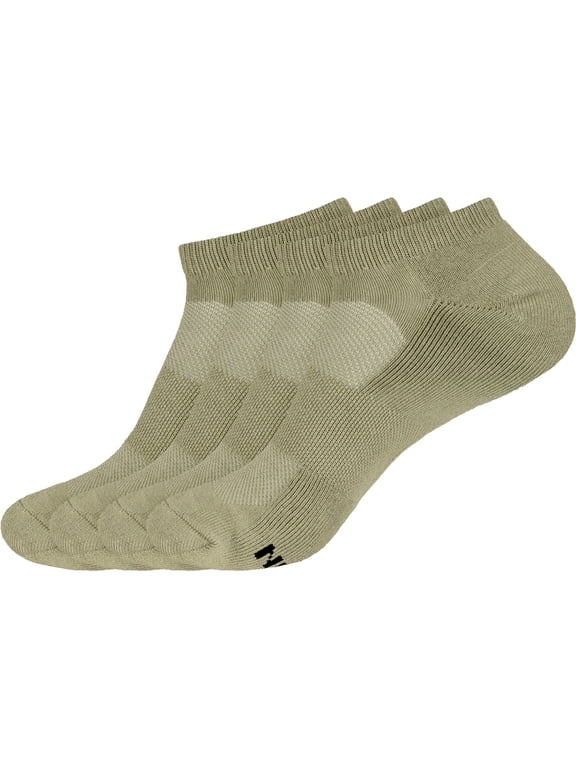 Unisex Men's and Women's Athletic Sport Ankle Socks Made of Rayon from Bamboo - Olive Green - 4 Pairs - Large