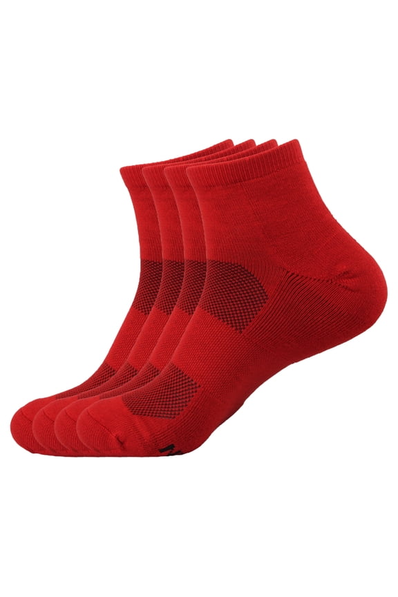 Unisex Mens and Womens Quarter Socks Made of Rayon from Bamboo - Cherry Red - 4 Pairs - Medium