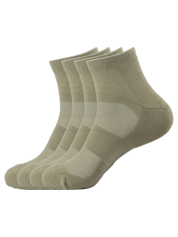 Unisex Mens and Womens Quarter Socks Made of Rayon from Bamboo - Olive Green - 4 Pairs - Large