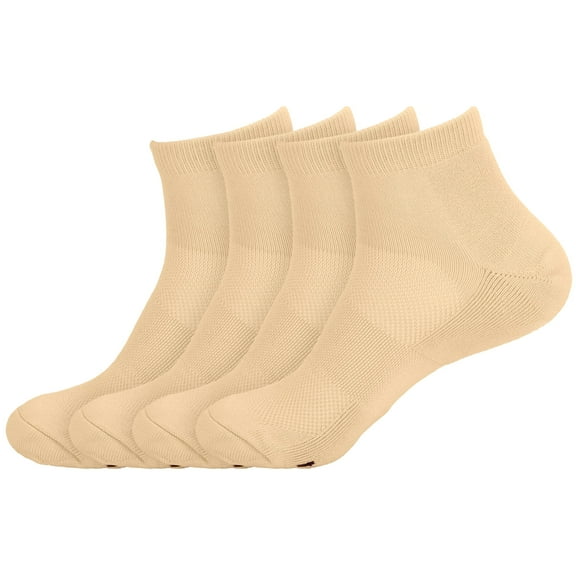 BambooMN Unisex Mens and Womens Quarter Socks Made of Rayon from Bamboo - Tan - 4 Pairs - Large