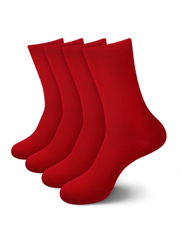 Unisex Rayon from Bamboo Thin Dress & Casual Crew Socks - Cherry Red - Medium - 4 Pairs