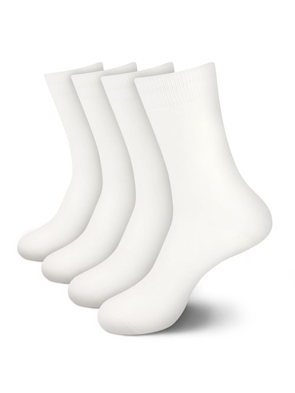 Unisex Rayon from Bamboo Thin Dress & Casual Crew Socks - White - Large - 4 Pairs