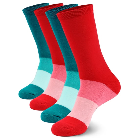 BambooMN Unisex Tri-Color Rayon from Bamboo Crew Socks - Assortment B - Medium - 4 Pairs