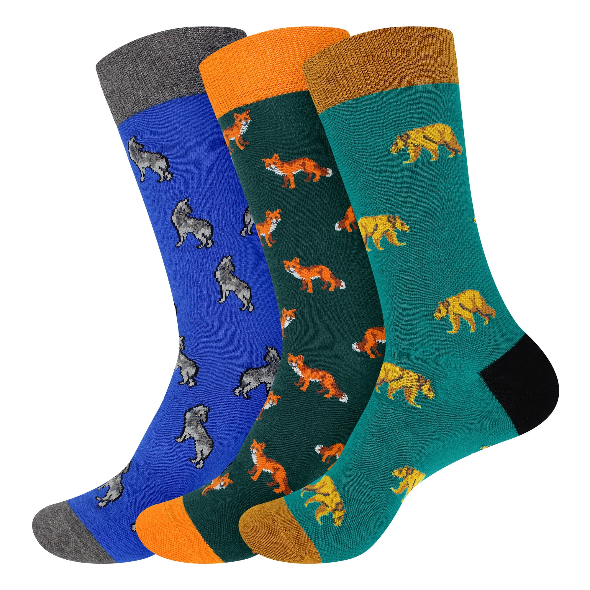 BambooMN Wolf Bear Fox Socks Men's Cotton Novelty Fun Design Socks