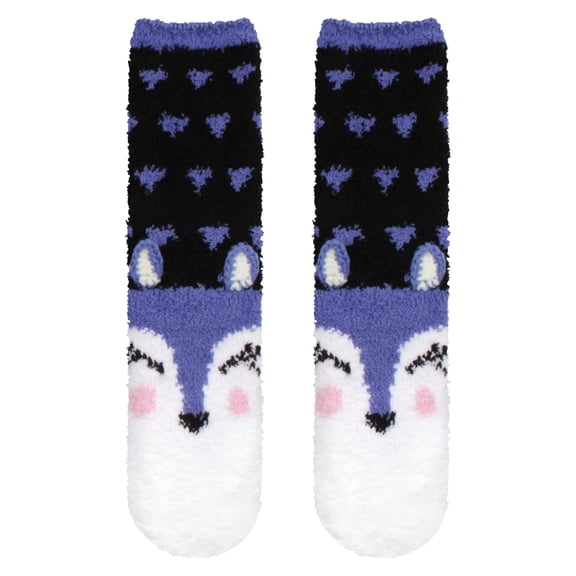 BambooMN Wolf Socks for Women, Fuzzy Cozy Animal Crew Socks, Warm Gifts, 2 Pairs