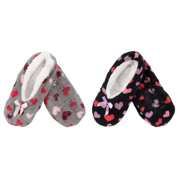 BambooMN Women's Heart Stripes Slippers Non-Slip Grips - Asst M - Medium -2 Pairs