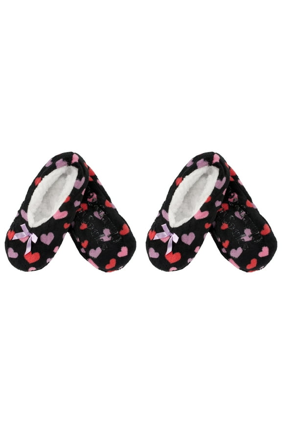Women Soft Fuzzy Furry Home Non-Slip Slipper Socks, Black Hearts, Medium, 2 Pairs