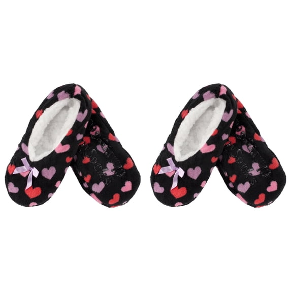 BambooMN Women's Heart Stripes Slippers Non-Slip Grips - Black Hearts - Medium -2 Pairs