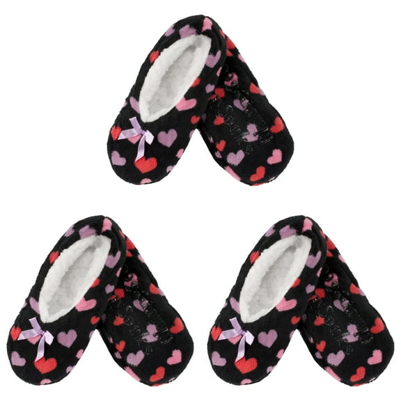 BambooMN Women Soft Fuzzy Furry Home Non-Slip Slipper Socks, Black Hearts, Medium, 3 Pairs