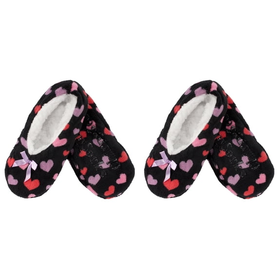 BambooMN Women's Heart Stripes Slippers Non-Slip Grips - Black Hearts - Small -2 Pairs