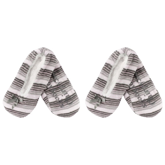 BambooMN Women's Heart Stripes Slippers Non-Slip Grips - Grey Stripes - Extra Large -2 Pairs