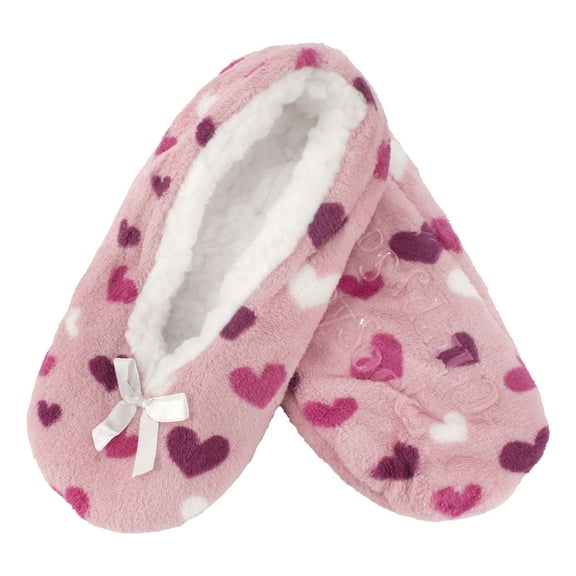 BambooMN Women Soft Fuzzy Furry Home Non-Slip Slipper Socks, Pink Hearts, Medium, 1 Pair