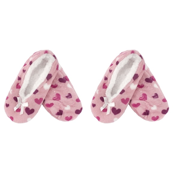 BambooMN Women's Heart Stripes Slippers Non-Slip Grips - Pink Hearts - Small -2 Pairs