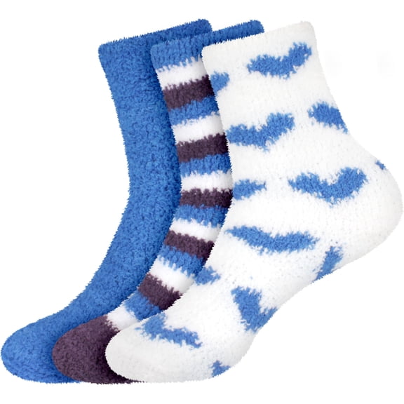 BambooMN Women's Soft Warm Fuzzy Solid/Heart/Stripe Socks - Assortment DD - 3 Pairs