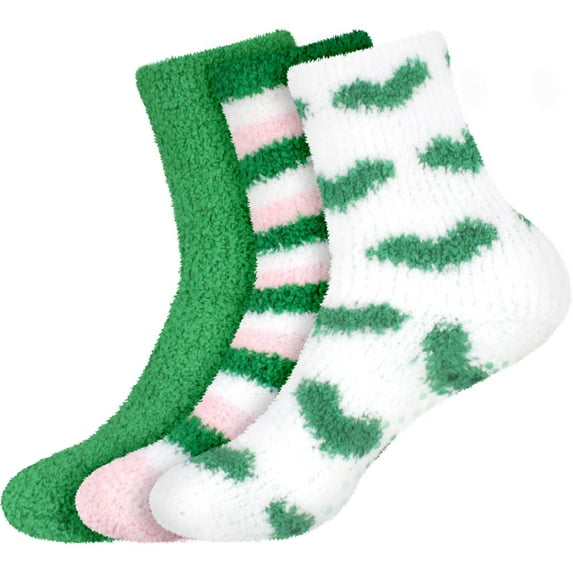 BambooMN Women's Soft Warm Fuzzy Solid/Heart/Stripe Socks - Assortment EE - 3 Pairs