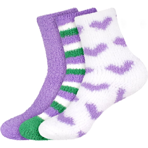 BambooMN Women's Soft Warm Fuzzy Solid/Heart/Stripe Socks - Assortment FF - 3 Pairs