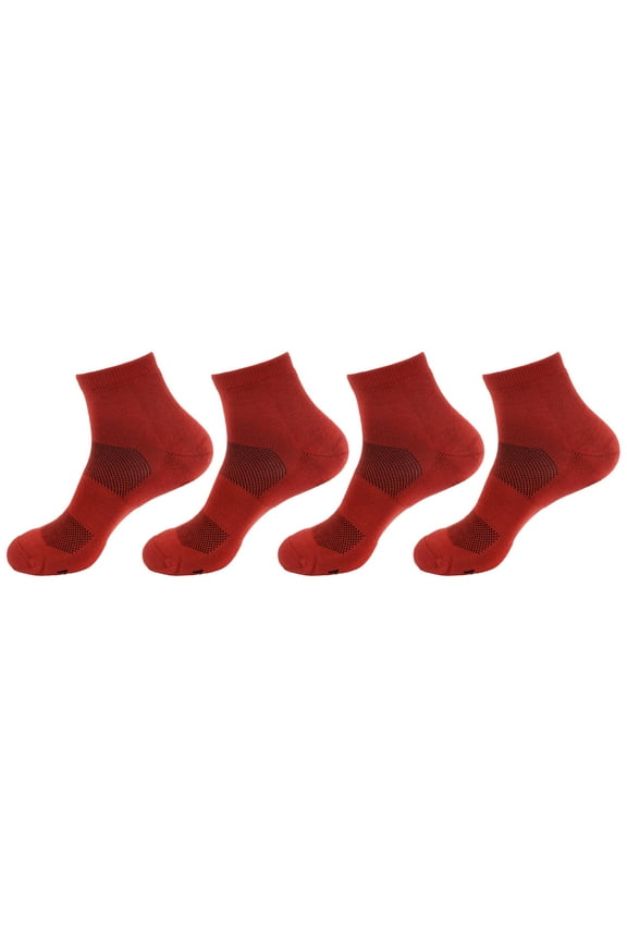 Women's Bamboo Athletic Quarter Crew Socks for Home Travel Work and Sport - Extra Large - Cherry Red - 4 Pairs