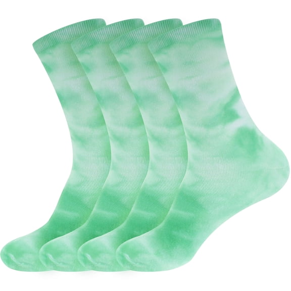 BambooMN Women's Bamboo Tie Dye Crew Socks - Green - Extra Large - 4 pairs