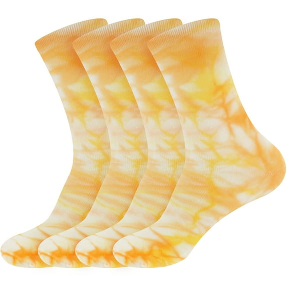 BambooMN Women's Bamboo Tie Dye Crew Socks - Yellow Orange - 4 pairs