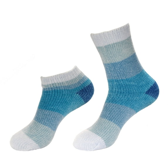 BambooMN Women's Chenille Fuzzy Color Block Crew Ankle Home Socks